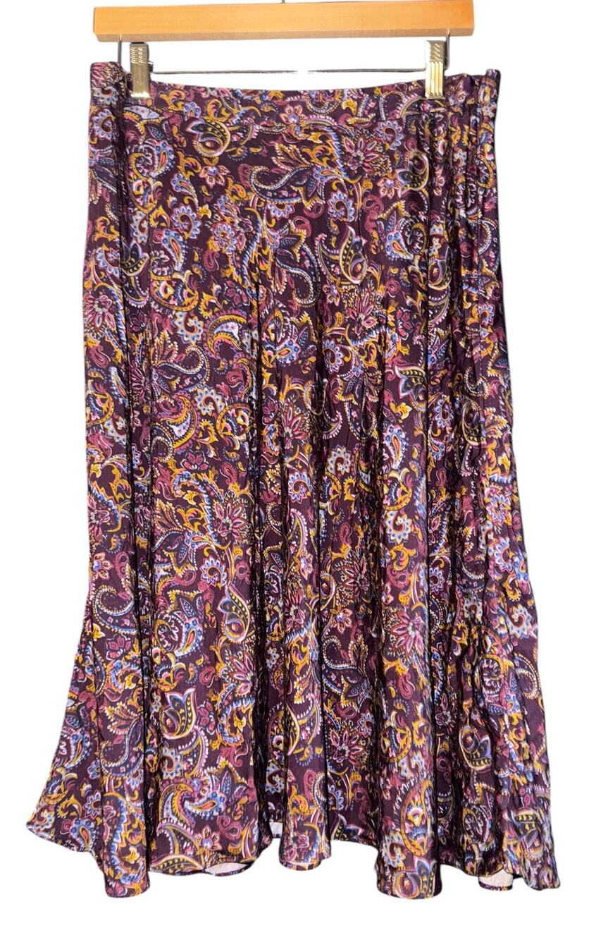 J Jill Paisley Boho Midi Skirt Women's Small Hippie Fairy Silky Purple Fall